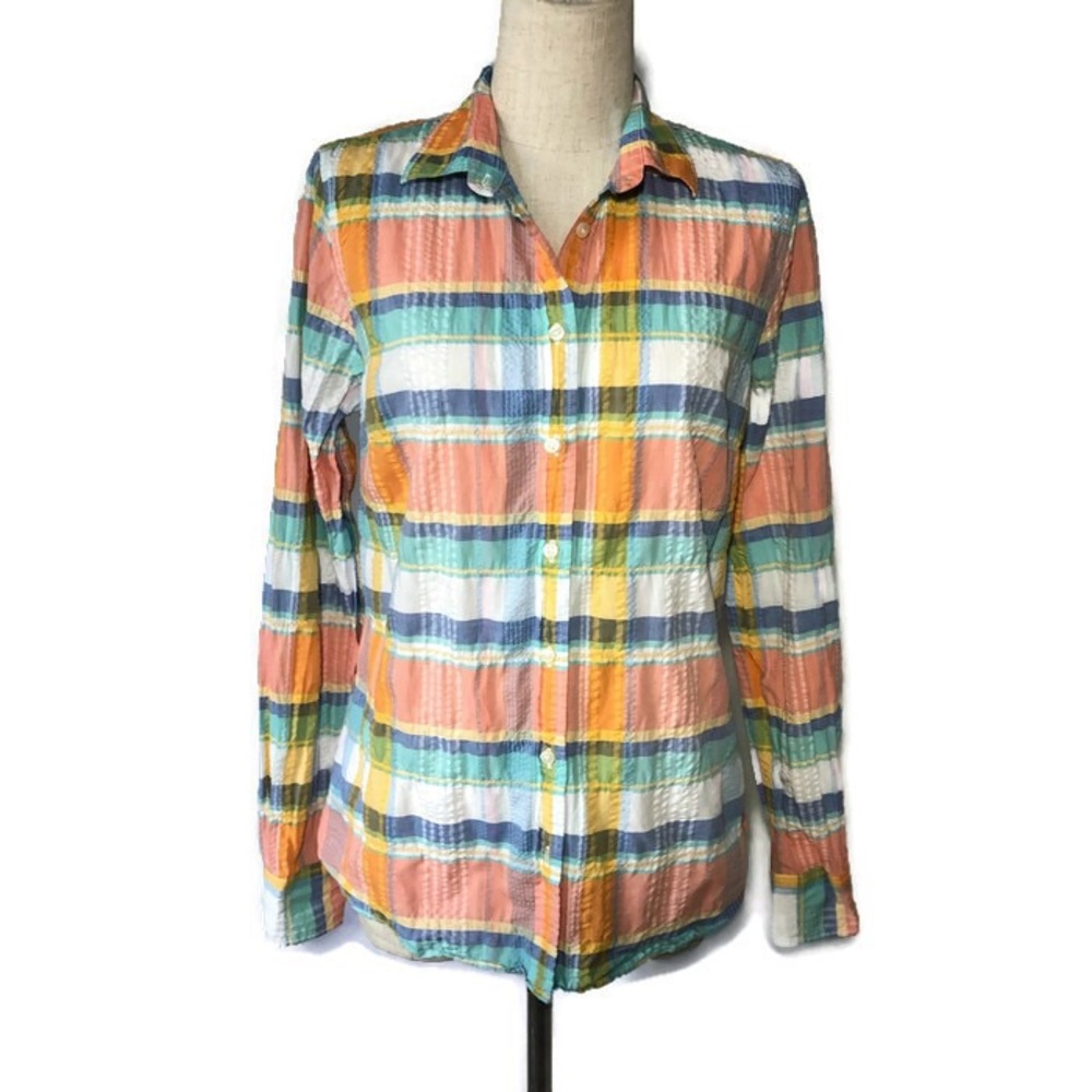 J. Crew S plaid seersucker button front shirt